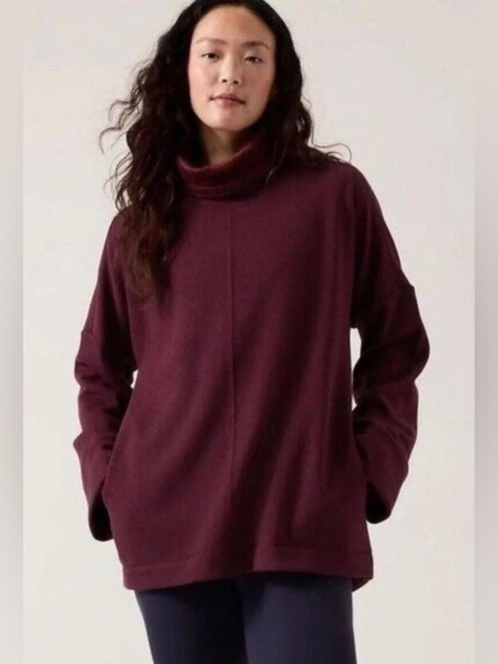 Athleta Cozy Karma Twist Neck Sweatshirt in Burgundy "Spiced Cabernet", size S